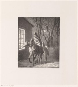 Mann zu Pferd reitet an einem Haus vorbei von Henri van Seben