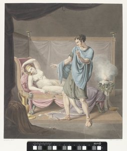 Klassische Darstellung mit stehendem Mann bei Frau auf Liegebett von Henricus Franciscus Wiertz