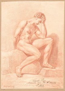 Sitzender männlicher Akt von der Seite gesehen (2. Preis 1807)