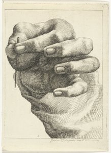 Studie einer Hand mit einer Nadel zwischen Daumen und Zeigefinger von Henricus Wilhelmus Couwenberg