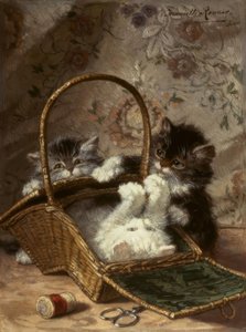 Junge Katzen mit einem Nähkorb von Henriëtte Ronner Knip