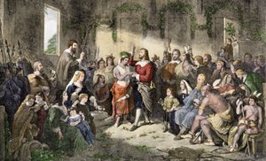 Die Hochzeit von Pocahontas und John Rolfe in Jamestown im Jahr 1614