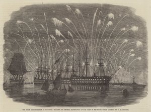 Die Friedensfeier in Plymouth, Raketen und allgemeine Beleuchtung der Flotte im Sound von Henry A. Luscombe