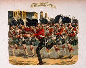 Leutnant Herbert T. Macpherson stürmt eine Straße in Lucknow an der Spitze der 78. Highlanders, aus einer Serie mit dem Titel 