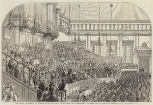 Der Friedenskongress in der Exeter Hall, Sir David Brewster, der Präsident, hält die Eröffnungsrede