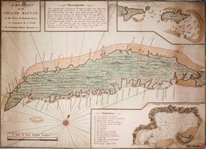 Entwurf der Insel Rattan in der Bucht von Honduras auf 16 Grad 22