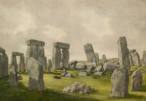 Das Innere von Stonehenge in seinem jetzigen Zustand, zeigt das Innere der Steine, Mann und Hund, 1824-1839