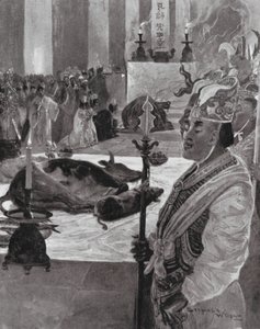 Ein Opfer in einem konfuzianischen Tempel (Lithografie) von Henry Charles Seppings Wright