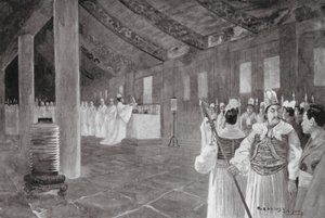 Entfernung einer Tafel aus einem konfuzianischen Tempel (Lithografie) von Henry Charles Seppings Wright