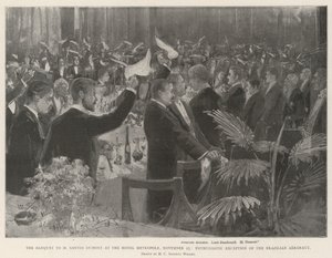 Das Bankett für M Santos Dumont im Hotel Metropole, 25. November, Begeisterter Empfang des brasilianischen Aeronauten von Henry Charles Seppings Wright