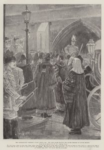 Die Proklamationszeremonie innerhalb von Temple Bar, der Lord Mayor liest den Brief von Rouge Dragon vor von Henry Charles Seppings Wright