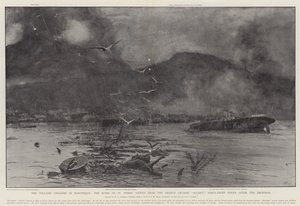 Die Vulkanische Katastrophe in Martinique, die Ruinen von St. Pierre gesehen vom französischen Kreuzer Suchet, achtundvierzig Stunden nach dem Ausbruch