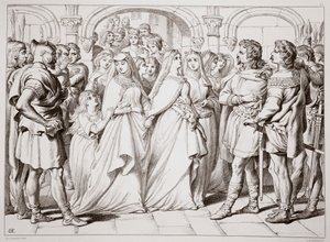 Alftruda erkennt Hereward, Illustration aus Hereward the Great von Charles Kingsley, veröffentlicht 1870, graviert von C.G. Lewis von Henry Courtney Selous