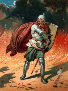 Christian, der Pilger des Titels, im Kampf mit Apollyon, dem Zerstörer, dem Engel des Abgrunds von Henry Courtney Selous