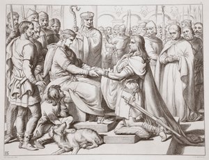 Wie Hereward zum König kam, Illustration aus Hereward the Great von Charles Kingsley, veröffentlicht 1870, graviert von C.G. Lewis (Stahlstich)