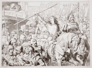 Wie Hereward zum Berserker wurde, Illustration aus Hereward the Great von Charles Kingsley, veröffentlicht 1870, graviert von C.G. Lewis