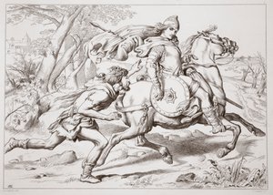 Wie Martin Lightfoot Hereward einholt, Illustration aus Hereward the Great von Charles Kingsley, veröffentlicht 1870 von Henry Courtney Selous