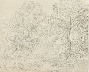 Tamworth - Ländliche Ansicht: Feder- und Tuschzeichnung, undatiert [1788-1855] von Henry Curzon Allport