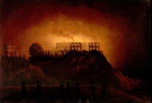 Nottingham Castle in Flammen, 10. Oktober 1831, Mitte des 19. Jahrhunderts
