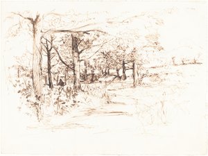 Landschaft mit einer baumgesäumten Allee