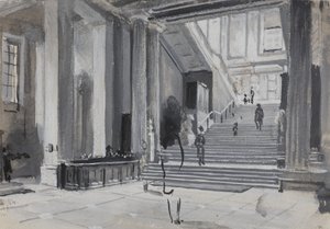 Innenansicht des Britischen Museums mit der Haupttreppe, 1884