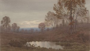 Sonnenuntergangslandschaft mit Teich von Henry Farrer