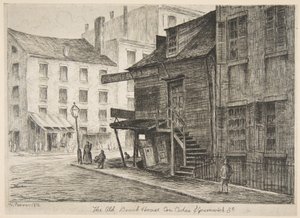 Das alte Strandhaus, Ecke Cedar und Greenwich Streets, aus "Szenen des alten New York" von Henry Farrer