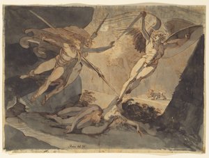 Satan erschrickt vor dem Berühren von Ithuriels Speer von Johann Heinrich Füssli