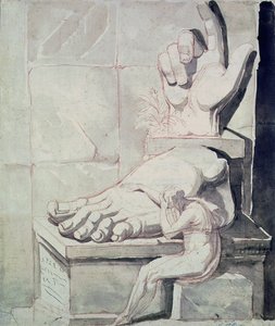 Der Künstler in Verzweiflung über die Größe antiker Fragmente (rechte Hand und linker Fuß des Kolosses von Konstantin), 1778-80 von Johann Heinrich Füssli