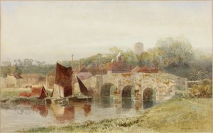 Dorf mit Brücke von Henry George Hine