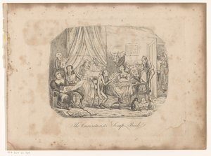 Innenraum mit Menschen, die Blätter aus The Caricaturist