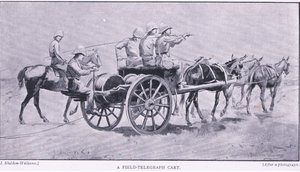 Ein Feldtelegraphenwagen, aus After Pretoria: Der Guerillakrieg veröffentlicht von Harmsworth Bros Limited, 1901 von Henry Inglis Jodrel Sheldon Williams