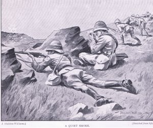 Eine ruhige Zigarette, aus Nach Pretoria: Der Guerillakrieg, veröffentlicht von Harmsworth Bros Limited von Henry Inglis Jodrel Sheldon Williams