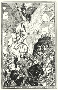 Bellerophon kämpft gegen Myrina und ihre Amazonen (Lithografie) von Henry Justice Ford
