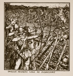 Englische Bogenschützen siegen bei Agincourt, Illustration aus 
