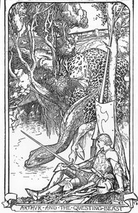 König Artus und das suchende Biest (Illustration von HJ Ford aus „Das Buch der Romantik“ 1902) von Henry Justice Ford