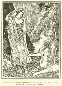 König Athamas stiehlt Nepheles Kleider, damit sie nicht mit ihren Schwestern wegfliegen kann von Henry Justice Ford