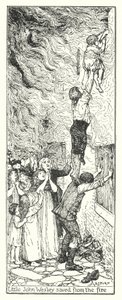Der kleine John Wesley aus dem Feuer gerettet (Lithografie) von Henry Justice Ford