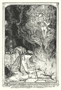 Königin Althea beobachtet den brennenden Scheit, während Meleager draußen stirbt (Lithografie) von Henry Justice Ford