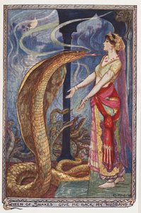 Königin der Schlangen, gib mir meinen Mann zurück, Illustration aus The Olive Fairy Book von Andrew Laing, 1907