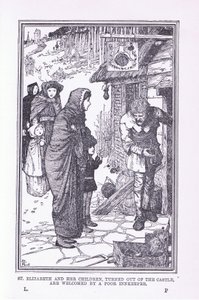 St. Elisabeth und ihre Kinder, aus der Burg vertrieben und vom armen Gastwirt willkommen geheißen, 1912 von Henry Justice Ford