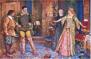 Die Gräfin von Leicester zerreißt den Brief ihres Mannes in Anwesenheit von Varney und Foster, Illustration aus Kenilworth, ca. 1910 von Henry Justice Ford