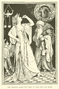 Die Prinzessin trinkt das Fläschchen, um die Hörner zu entfernen (Gravur) von Henry Justice Ford