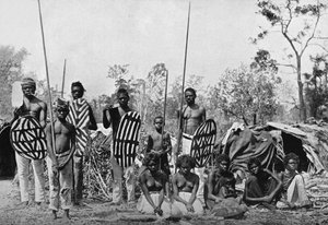 Eine Gruppe von Queensland-Eingeborenen mit Speeren und Schilden, 1902 von Henry King