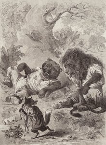 Die Fabeln des Äsop: Der Löwe, der Bär und der Fuchs (Lithografie)
