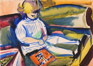 Kind auf Sofa, ca. 1914-1918 von Henry Lyman Saÿen