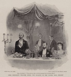Lord Dufferins Willkommensfeier, das Bankett in der Ulster Hall, Belfast von Henry Marriott Paget