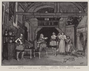 Unter dem roten Gewand im Haymarket Theatre, die Szene zwischen Captain Larolle und Gil de Berault im Schloss