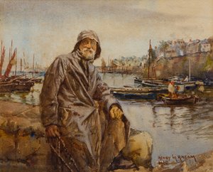 Fischer auf der Newlyn Hafenmauer, 1920 von Henry Meynell Rheam