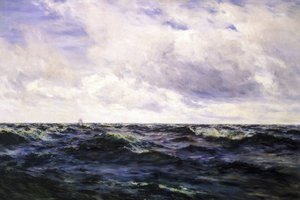Seestück, mit einem Bootsschild links und einem Cutter in der Mitte eines Rennens rechts, beide aus großer Entfernung dargestellt von Henry Moore